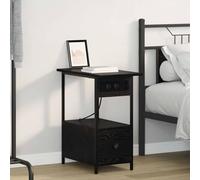zylophax Cabinet de Chevet chêne Noir 60 x 30 x 61 cm Bois d'ingénierie avec tiroir Rangement et Station de Charge Acier pour Chambre Salon Bureau
