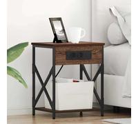 zylophax Cabinet de Chevet en Bois d'ingénierie chêne Brun avec Cadre Acier 41 x 31 x 51 cm 2 pièces Rangement avec Station de Charge intégrée pour Chambre Salon Bureau