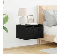 zylophax Cabinet de Chevet Mural en Bois d'ingénierie chêne Noir 50 x 36 x 30 cm avec tiroir, éclairage LED USB intégré pour Rangement Chambre lit Salon Bureau