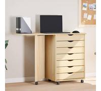zylophax Cabinet Roulant avec Bureau en Bois de pin Massif Vernis Transparent 105,5 x 39 x 74,5 cm avec 7 tiroirs et Roues pour Bureau Salon Chambre Rangement modulable