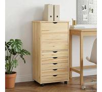 zylophax Cabinet Roulant Marron en Bois de pin Massif 53 x 39 x 103 cm avec 5 tiroirs et 7 Compartiments, Meuble Rangement modulable pour Chambre Salon Bureau Cuisine Couloir