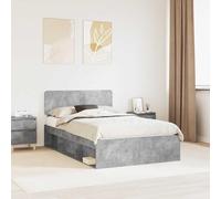 zylophax Cadre de lit avec tête de lit Béton en pin Massif 120 x 190 cm, Structure Plateforme Solide avec sommier à Lattes, Support Matelas pour Chambre Adulte Enfant, Design Moderne et