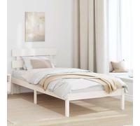 zylophax Cadre de lit Blanc en Bois de pin Massif 90 x 190 cm avec tête de lit, sommier à Lattes Solide pour Chambre Adulte, Style scandinave et Industriel, Structure Durable et Design Moderne