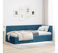 zylophax Cadre de lit d'angle en Velours Bleu 100 x 200 cm Structure Bois et métal avec sommier Plateforme, tête et Pied capitonnés, Design scandinave Industriel pour Chambre Adulte Enfant