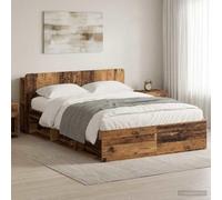 zylophax Cadre de lit en Bois Ancien 140 x 190 cm avec Rangement tiroir Robuste Structure à Lattes pour Chambre Adulte Style scandinave Industriel