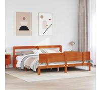 zylophax Cadre de lit en Bois de pin Massif Cire Marron avec sommier à Lattes et Rangement intégré pour Chambre Adulte 221,5 x 183,5 x 82 cm lit Super King 2 Places Confortable et Durable