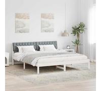 zylophax Cadre de lit en Bois Massif de pin Blanc et Gris Clair 180 x 200 cm avec tête de lit rembourrée en Tissu Polyester pour Chambre Adulte Design scandinave Industriel