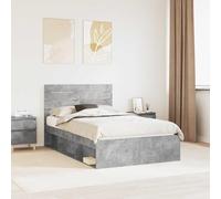 zylophax Cadre de lit en pin Massif avec tête de lit béton 120 x 200 cm, Structure à Lattes Robuste pour Matelas, Design scandinave Industriel, Facile à Nettoyer, idéal Chambre Adulte ou Enfant