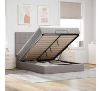 zylophax Cadre de lit Ottoman avec Matelas 140x190 cm en Tissu Taupe, sommier à Lattes, Rangement Coffre escamotable, Structure Plateforme Robuste, tête et Pied de lit pour Chambre Adulte
