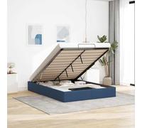 zylophax Cadre de lit Ottoman Bleu 140x190 cm avec sommier à Lattes Tissu capitonné Structure Robuste métal et Bois Rangement Coffre Chambre Adulte Enfant
