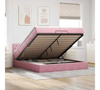 zylophax Cadre de lit Ottoman en Velours Rose 200x200 cm avec Matelas à Ressorts ensachés, Rangement sous lit avec mécanisme hydraulique, tête de lit, surmatelas et éclairage LED pour Chambre Adulte