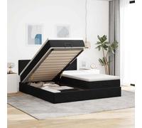 zylophax Cadre de lit Ottoman Noir 160x200 cm en Velours avec sommier à Lattes, tête de lit, Matelas à Ressorts ensachés et surmatelas, Structure Robuste avec Rangement Coffre escamotable pour