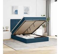 zylophax Cadre de lit Ottoman Velours Bleu foncé 140x190 cm avec Matelas à Ressorts ensachés, sommier à Lattes, Rangement escamotable et tête de lit pour Chambre Adulte ou Enfant