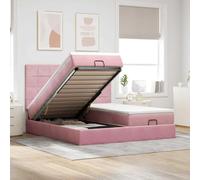 zylophax Cadre de lit Ottoman Velours Rose avec Matelas 160x200 cm, sommier à Lattes Double, Rangement Coffre escamotable sous lit, tête de lit et surmatelas Inclus pour Chambre Adulte