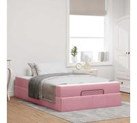 zylophax Cadre de lit Rose en Velours avec Matelas Mousse 140x190 cm, sommier à Lattes et Rangement tiroir intégré, Structure Solide en contreplaqué pour Chambre Adulte