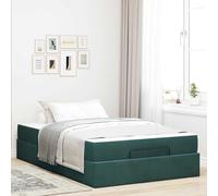 zylophax Cadre de lit Vert en Velours avec Matelas Mousse 140x190 cm, sommier Solide avec Rangement tiroir intégré, Structure Bois et métal pour Chambre Adulte, Design scandinave et Industriel