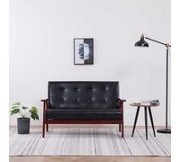 zylophax Canapé 2 Places Noir en Similicuir avec Cadre Bois Robuste 113,5x67x73,5 cm Design rétro Confortable pour Salon séjour Bureau avec Assise rembourrée et Dossier élégant