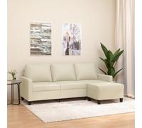 zylophax Canapé à 3 Places en Similicuir crème avec Repose-Pieds 180 cm, Banquette Confortable pour Salon séjour Bureau, Structure Robuste avec Assise rembourrée et Dossier inclinable