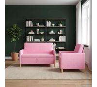 zylophax Canapé avec Rangement 2 pièces Rose en Polyester, Convertible avec Assise relevable, Design, Housse déhoussable, Cadre métal Robuste, idéal Salon séjour Chambre Bureau
