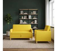 zylophax Canapé avec Rangement 2 Places Jaune Clair en Polyester avec Assise relevable et Cadre métal, Banquette Convertible modulable pour Salon séjour Bureau, Housse déhoussable Facile à Nettoyer