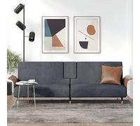 zylophax Canapé-lit Convertible Gris foncé en Velours avec Porte-gobelets et Table Pliable, Dossier inclinable 3 Positions, Cadre Robuste en contreplaqué, Pieds métal, idéal Salon séjour Bureau