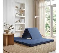 zylophax Canapé-lit Pliable Bleu en Tissu 100% Polyester 140 x 67 x 15 cm Matelas Mousse Confortable Convertible pour Chambre Salon Usage Quotidien Couchage Pratique