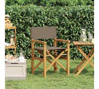 zylophax Chaise de Directeur Pliante en Bois de Teck Massif Marron et Taupe avec accoudoir, Dossier et Assise Confortable pour Jardin, terrasse, extérieur, Patio, Balcon, Piscine