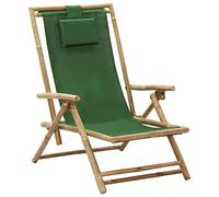 zylophax Chaise de Relaxation inclinable en Bambou Vert avec Tissu Confortable, Dossier réglable 4 Positions, Pliable, idéale pour Jardin terrasse Balcon Piscine extérieur