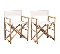 zylophax Chaise Pliable en Bambou et Toile Blanche Lot de 2 pour Jardin terrasse Balcon véranda extérieur Confort Durable avec Dossier et accoudoir idéal Repos Repas détente