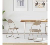 zylophax Chaise Pliante 2 pcs Sable en Simili Cuir avec Dossier rembourré, Pieds en Acier, poignée intégrée, 48 x 43,5 x 81 cm, pour Salle à Manger, Bureau, Salon Moderne