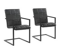 zylophax Chaises à Manger Cantilever Noir Cuir véritable Lot de 2 avec Dossier rembourré Design rétro et accoudoirs, Dimensions 51x56x91 cm, Cadre en Fer Robuste pour Cuisine Salle à Manger Confort