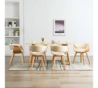 zylophax Chaises à Manger Lot de 6 crème Bois courbé Similicuir Design scandinave Ergonomique Salle à Manger Cuisine Salon Confort Repas Dimensions 59,5x51x72 cm