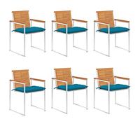 zylophax Chaises de Jardin empilables en Bois d'acacia Massif avec Coussins Bleus Clair Lot de 6 fauteuils Confortables pour Repas extérieur terrasse Balcon Patio Piscine