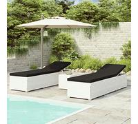 zylophax Chaises Longues de Jardin en résine tressée Blanche avec Coussins Noirs, Table à thé 3pcs, transat inclinable réglable pour terrasse, Balcon, Piscine, extérieur détente Confortable