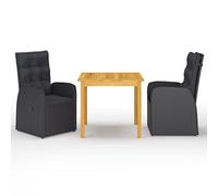 zylophax Ensemble à Manger de Jardin 3 pièces Noir Bois d'acacia Massif résine tressée avec Coussins Polyester pour terrasse Balcon extérieur Repas détente Confortable et résistant