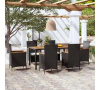 zylophax Ensemble à Manger d'extérieur 7pcs en résine tressée avec Coussins Polyester, Table Bois d'acacia 150x90 cm, 6 chaises Aluminium, mobilier Jardin terrasse