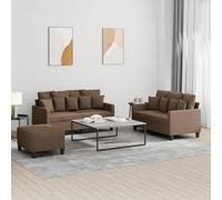 zylophax Ensemble canapé 3 pièces Marron Tissu avec 2 canapés 2 Places 120 et 140 cm, Pouf Repose-Pieds, Coussins Inclus, Structure métal et contreplaqué, Salon séjour Bureau Confortable