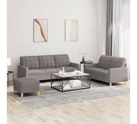 zylophax Ensemble canapé 3 pièces Taupe en Tissu Durable avec Coussins, Structure métal et contreplaqué, canapé 2 et 3 Places Plus Repose-Pied pour Salon séjour Bureau Confortable