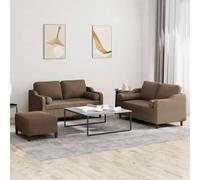 zylophax Ensemble canapé 3 pièces Tissu Marron avec Coussins, Structure métal et contreplaqué, 2 canapés 2 Places 120-140 cm, Pouf Repose-Pied Polyvalent pour Salon séjour Chambre Bureau