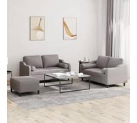 zylophax Ensemble canapé Tissu Taupe 3 pièces avec Coussins et Pouf, Banquette Confortable 2 Places 120-140 cm, Structure métal et contreplaqué, idéal Salon séjour Bureau pour détente et Relaxation
