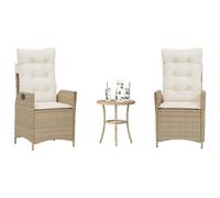 zylophax Ensemble de Bistro 3 pièces en résine tressée Beige avec Coussins Amovibles, fauteuils inclinables Robustes, Table Ronde pour terrasse Balcon Jardin extérieur détente Repas