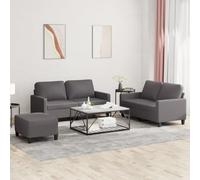 zylophax Ensemble de canapés 3 pièces Gris en Similicuir avec Coussins, Structure Robuste en métal et contreplaqué, sièges Confortables avec Mousse, Repose-Pied Polyvalent idéal Salon séjour Bureau