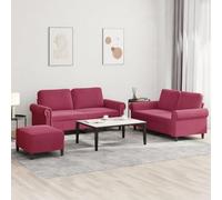 zylophax Ensemble de canapés 3 pièces Rouge Bordeaux en Velours avec 4 Coussins, 2 canapés 2 Places et Pouf, Structure Robuste en métal et contreplaqué, Assise Confortable pour Salon séjour Bureau