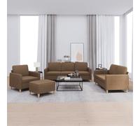 zylophax Ensemble de canapés 4 pièces Marron en Tissu Polyester avec Coussins, Structure métal et contreplaqué, Pouf Compact, Assise Confortable pour Salon séjour Bureau Studio