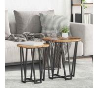zylophax Ensemble de Tables d'appoint 2 pcs Bois Ancien et Noir, Table gigogne Ronde avec Plateau en Bois d'ingénierie et Cadre métal, Meuble Console pour Salon séjour Bureau intérieur