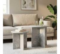zylophax Ensemble de Tables d'appoint 2 pcs Gris béton en Bois d’ingénierie, Tables gigognes Rondes pour Salon Chambre intérieur, Design Moderne et Facile à Assembler et Entretenir