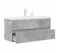 zylophax Ensemble Meuble Salle de Bain 2 pcs Gris béton avec Vasque céramique lavabo Blanc Armoire Rangement Suspendu tiroir Porte pour sdb Toilette