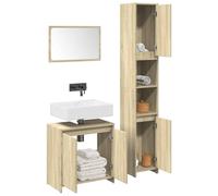 zylophax Ensemble Meuble Salle de Bain 3 pcs chêne Sonoma Armoire Colonne Vasque Miroir Rangement Suspendu Pratique pour sdb et buanderie