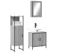 zylophax Ensemble Meuble Salle de Bain 3 pcs Sonoma Gris Bois d'ingénierie avec Armoire Miroir, Colonne Rangement Suspendu, Vasque lavabo, pour sdb, buanderie, Toilette, Douche