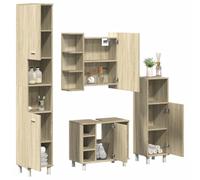 zylophax Ensemble Meuble Salle de Bain chêne Sonoma 4 pièces Armoire Miroir Colonne Rangement Vasque tiroir Porte Suspendu pour et aménagement Pratique